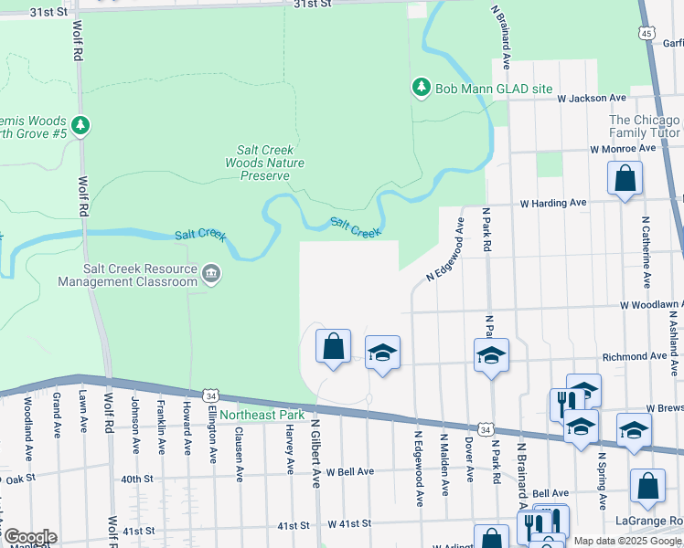 map of restaurants, bars, coffee shops, grocery stores, and more near 400 West Harding Avenue in La Grange Park