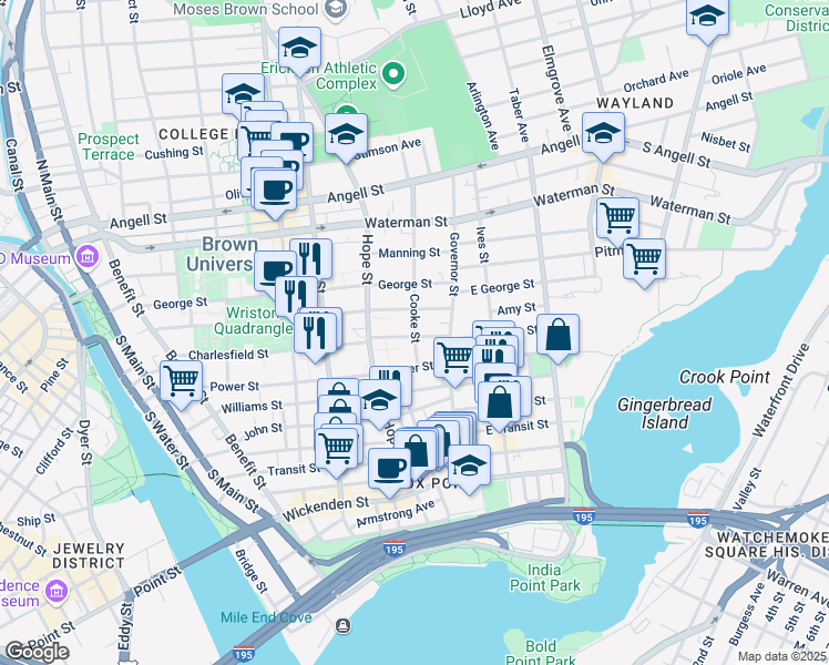 map of restaurants, bars, coffee shops, grocery stores, and more near 5 Young Orchard Avenue in Providence