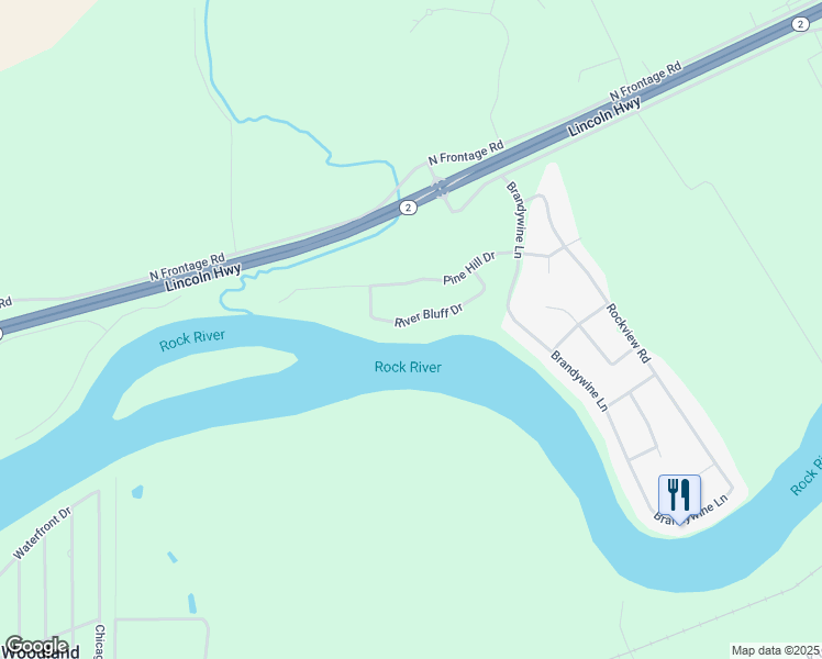 map of restaurants, bars, coffee shops, grocery stores, and more near 435 River Bluff Drive in Dixon