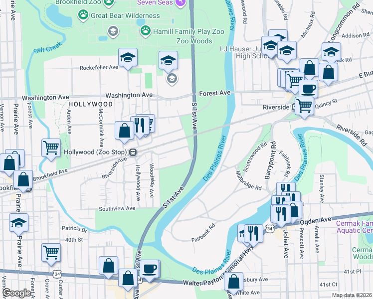 map of restaurants, bars, coffee shops, grocery stores, and more near 20 Forbes Road in Riverside