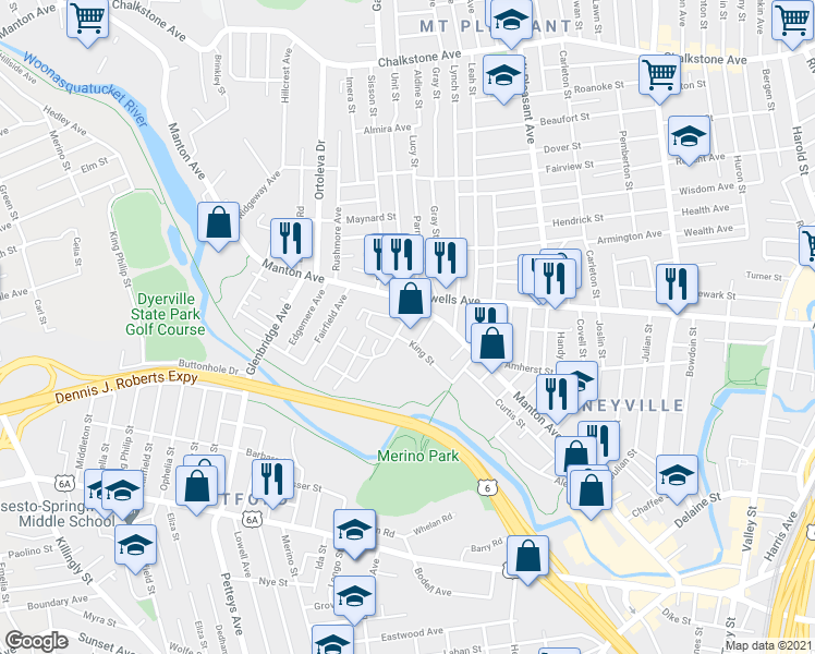 map of restaurants, bars, coffee shops, grocery stores, and more near 30 Salmon Street in Providence