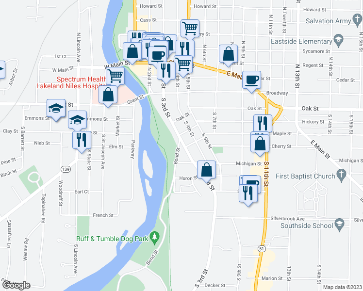 map of restaurants, bars, coffee shops, grocery stores, and more near 217 Bond Street in Niles