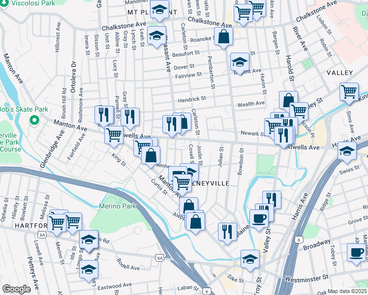 map of restaurants, bars, coffee shops, grocery stores, and more near 36 Amsterdam Street in Providence