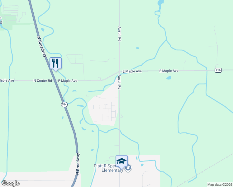map of restaurants, bars, coffee shops, grocery stores, and more near 3671 Austin Road in Geneva