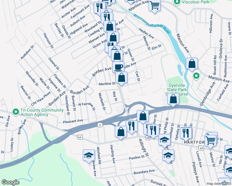 map of restaurants, bars, coffee shops, grocery stores, and more near 9 Ray St in Johnston