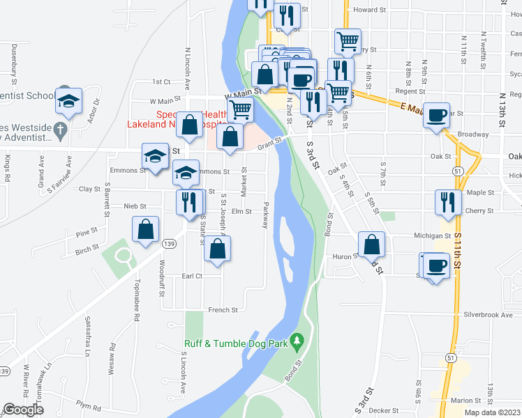 map of restaurants, bars, coffee shops, grocery stores, and more near 224 Parkway in Niles