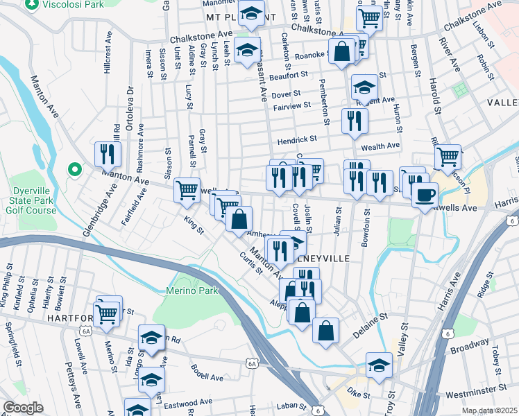 map of restaurants, bars, coffee shops, grocery stores, and more near in Providence