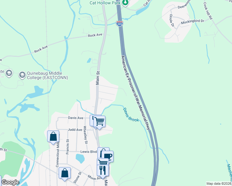 map of restaurants, bars, coffee shops, grocery stores, and more near 47 John St in Killingly