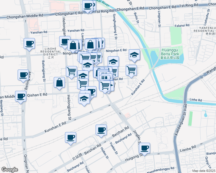 map of restaurants, bars, coffee shops, grocery stores, and more near in Shenyang