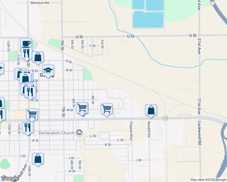 map of restaurants, bars, coffee shops, grocery stores, and more near 6 Willowwood Grove in Gering
