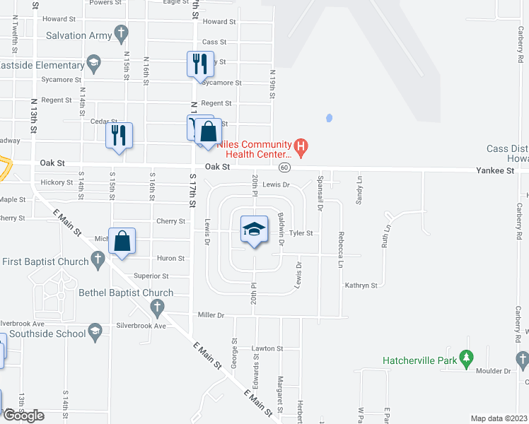 map of restaurants, bars, coffee shops, grocery stores, and more near 2004 Baldwin Drive in Niles