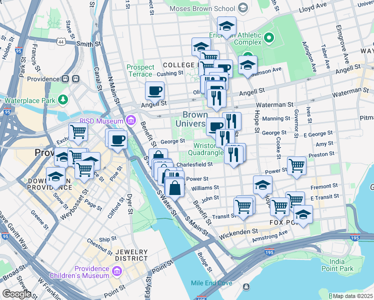 map of restaurants, bars, coffee shops, grocery stores, and more near in Providence