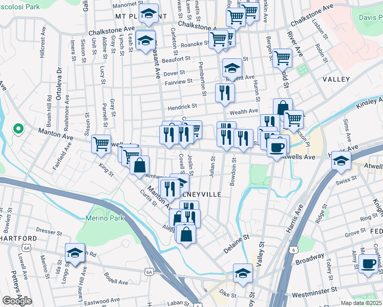 map of restaurants, bars, coffee shops, grocery stores, and more near 14 Joslin Street in Providence