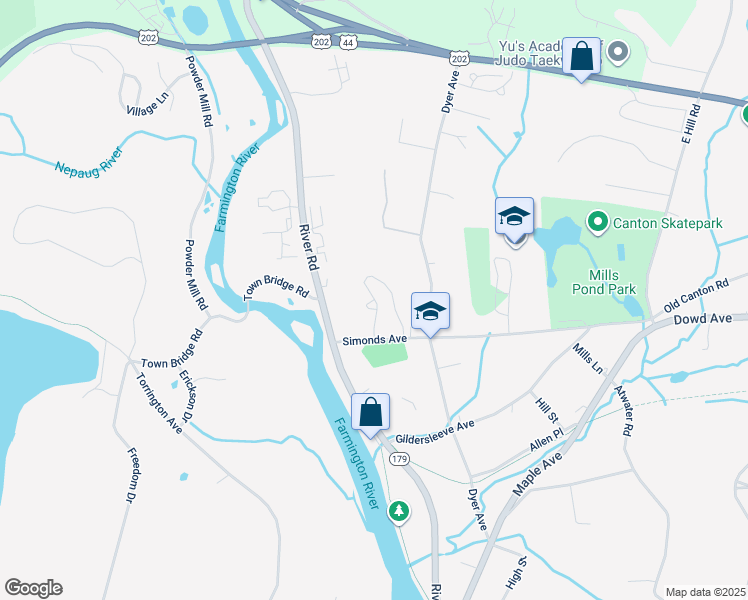 map of restaurants, bars, coffee shops, grocery stores, and more near 107 Timber Lane in Canton