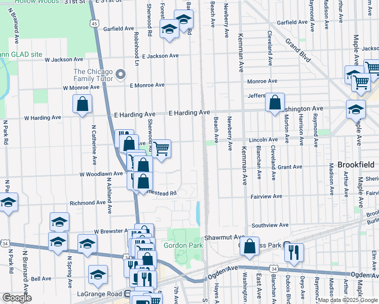 map of restaurants, bars, coffee shops, grocery stores, and more near 522 Barnsdale Road in La Grange Park