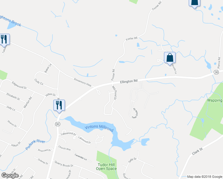 map of restaurants, bars, coffee shops, grocery stores, and more near in South Windsor