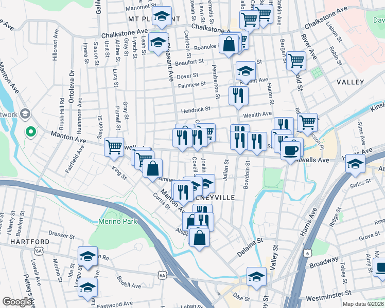 map of restaurants, bars, coffee shops, grocery stores, and more near 36 Amsterdam Street in Providence