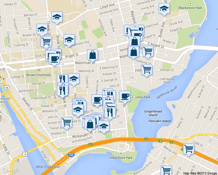 map of restaurants, bars, coffee shops, grocery stores, and more near 226 Ives Street in Providence
