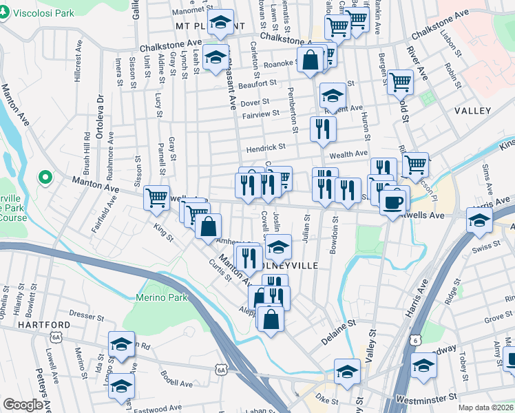 map of restaurants, bars, coffee shops, grocery stores, and more near 36 Amsterdam Street in Providence