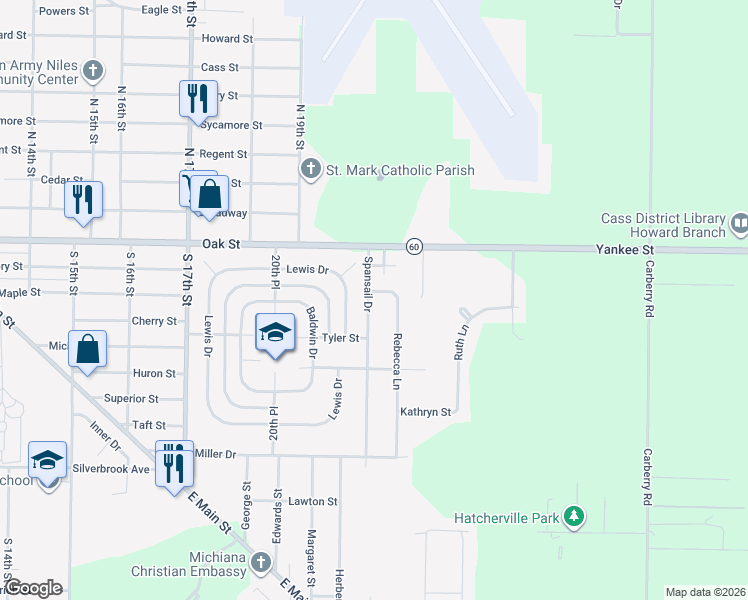 map of restaurants, bars, coffee shops, grocery stores, and more near 2444 Rebecca Lane in Niles