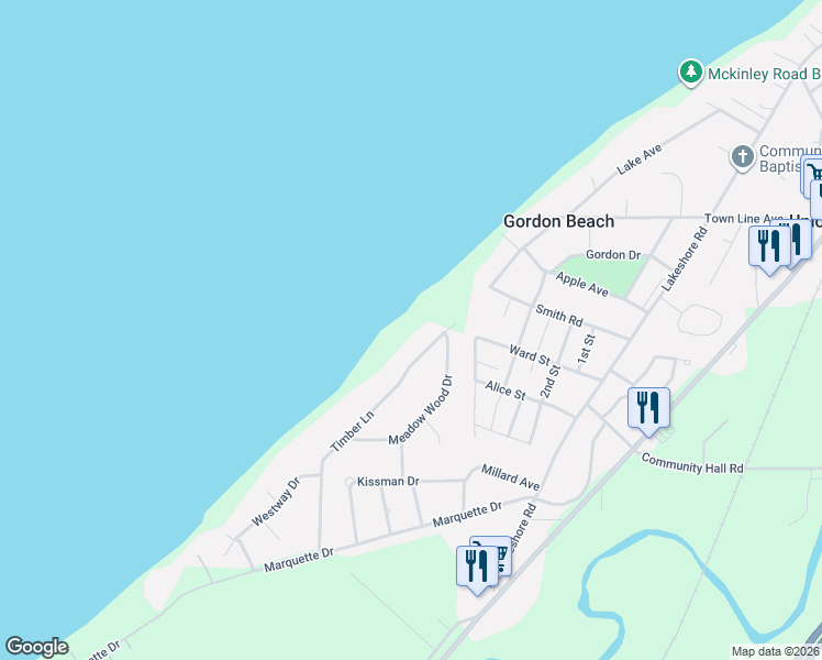 map of restaurants, bars, coffee shops, grocery stores, and more near 16334 Timber Lane in New Buffalo