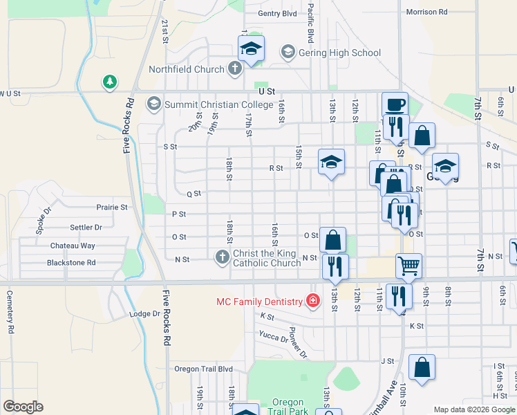 map of restaurants, bars, coffee shops, grocery stores, and more near 1550-1598 17th Street in Gering