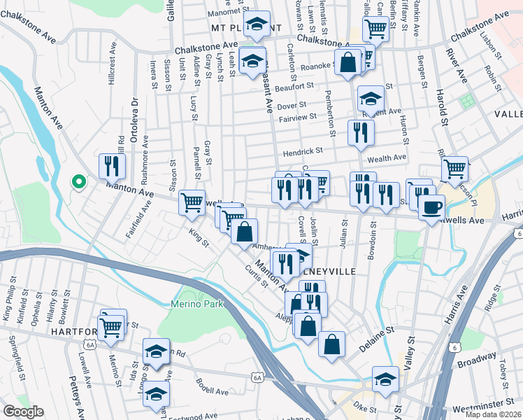 map of restaurants, bars, coffee shops, grocery stores, and more near in Providence