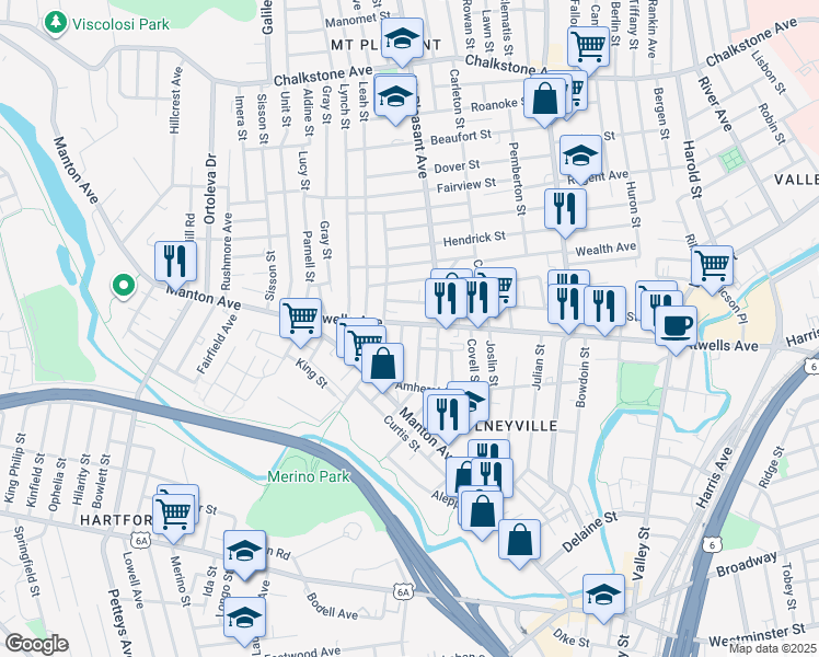 map of restaurants, bars, coffee shops, grocery stores, and more near in Providence