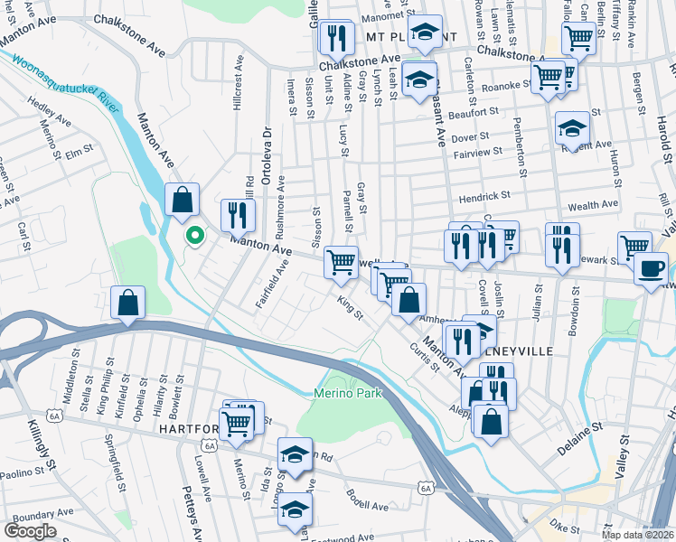 map of restaurants, bars, coffee shops, grocery stores, and more near 30 Salmon Street in Providence