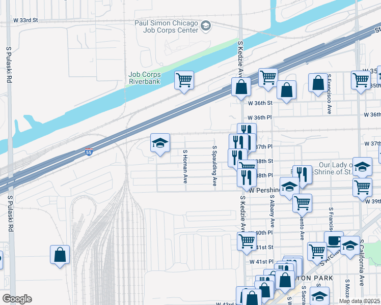 map of restaurants, bars, coffee shops, grocery stores, and more near in Chicago