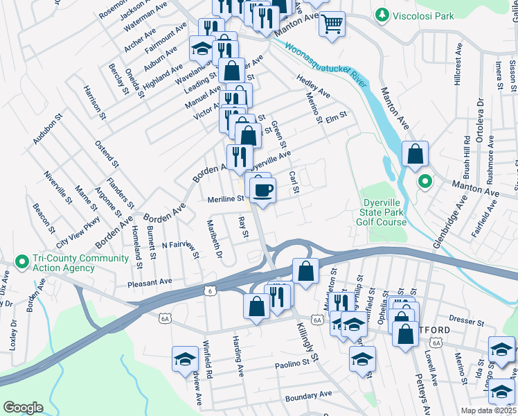 map of restaurants, bars, coffee shops, grocery stores, and more near 9 Ray Street in Johnston