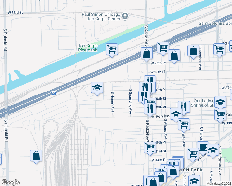 map of restaurants, bars, coffee shops, grocery stores, and more near in Chicago