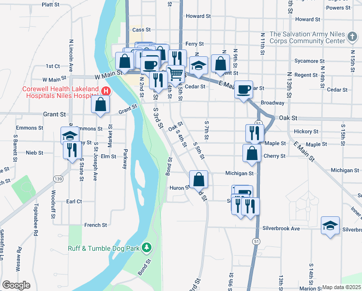 map of restaurants, bars, coffee shops, grocery stores, and more near 217 Bond Street in Niles