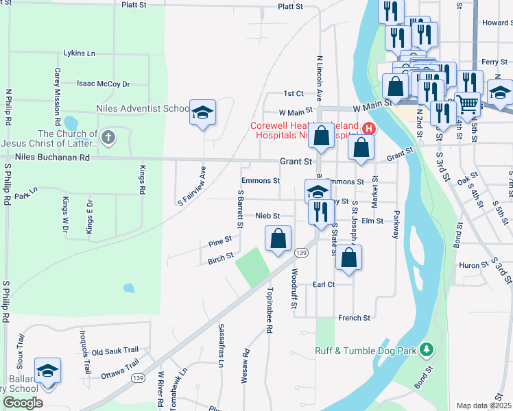 map of restaurants, bars, coffee shops, grocery stores, and more near 820 Nieb Street in Niles