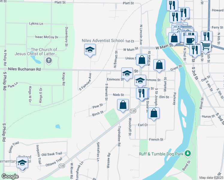 map of restaurants, bars, coffee shops, grocery stores, and more near 816 Clay Street in Niles