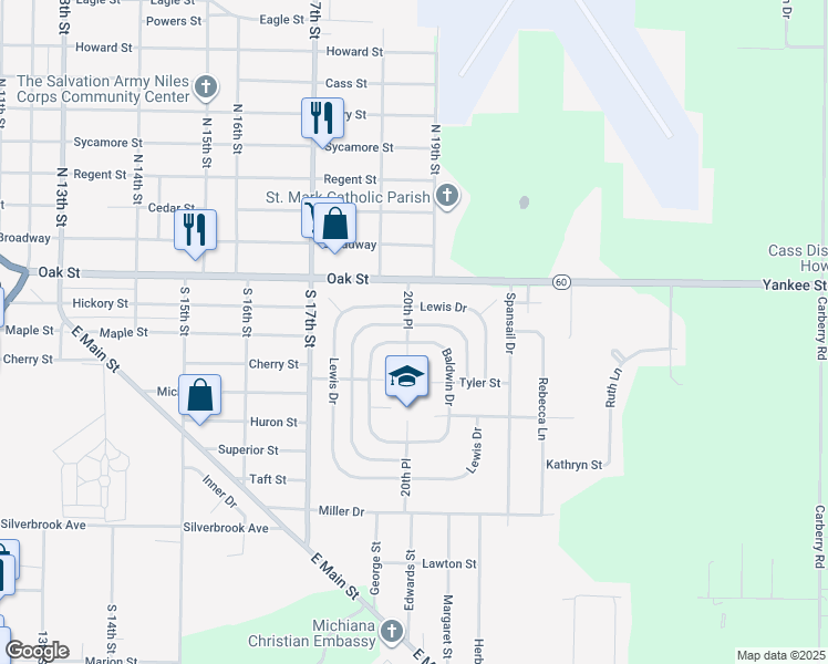 map of restaurants, bars, coffee shops, grocery stores, and more near 2004 Baldwin Drive in Niles