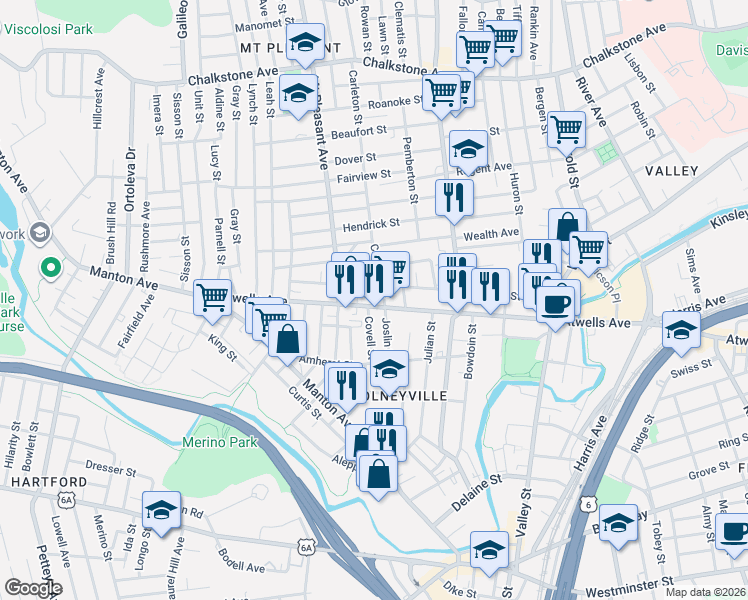 map of restaurants, bars, coffee shops, grocery stores, and more near 14 Joslin Street in Providence