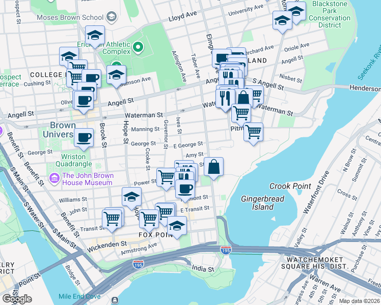 map of restaurants, bars, coffee shops, grocery stores, and more near in Providence