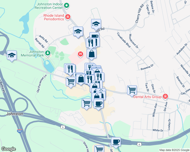 map of restaurants, bars, coffee shops, grocery stores, and more near 1515 Atwood Avenue in Johnston