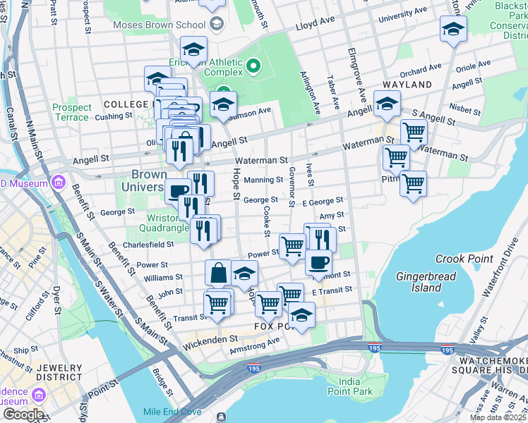 map of restaurants, bars, coffee shops, grocery stores, and more near 37 Cooke Street in Providence