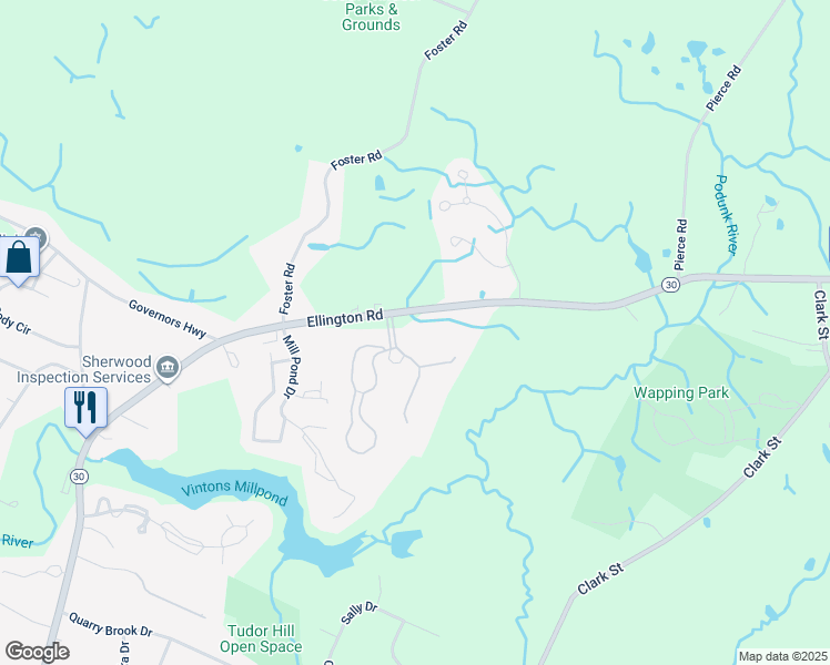 map of restaurants, bars, coffee shops, grocery stores, and more near 9 Candlewood Drive in South Windsor