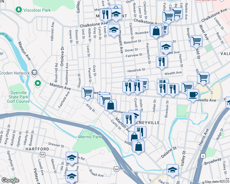 map of restaurants, bars, coffee shops, grocery stores, and more near 983 Atwells Avenue in Providence