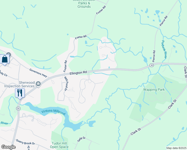 map of restaurants, bars, coffee shops, grocery stores, and more near 9 Candlewood Drive in South Windsor