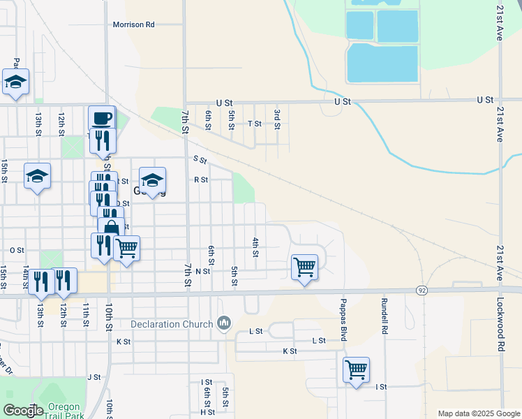 map of restaurants, bars, coffee shops, grocery stores, and more near 1645 4th Street in Gering