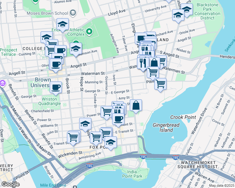 map of restaurants, bars, coffee shops, grocery stores, and more near in Providence