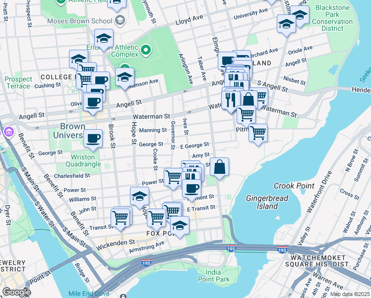 map of restaurants, bars, coffee shops, grocery stores, and more near in Providence