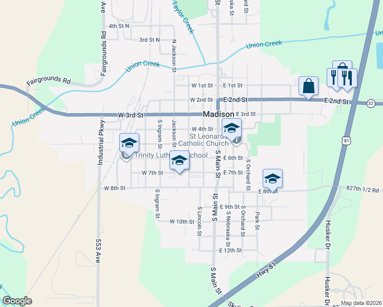 map of restaurants, bars, coffee shops, grocery stores, and more near 501 South Lincoln Street in Madison