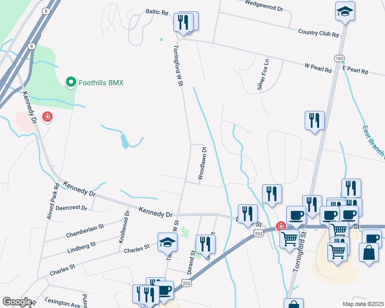 map of restaurants, bars, coffee shops, grocery stores, and more near 964 Torringford West Street in Torrington