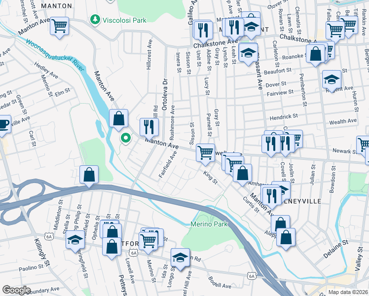 map of restaurants, bars, coffee shops, grocery stores, and more near 2 Octavia Street in Providence