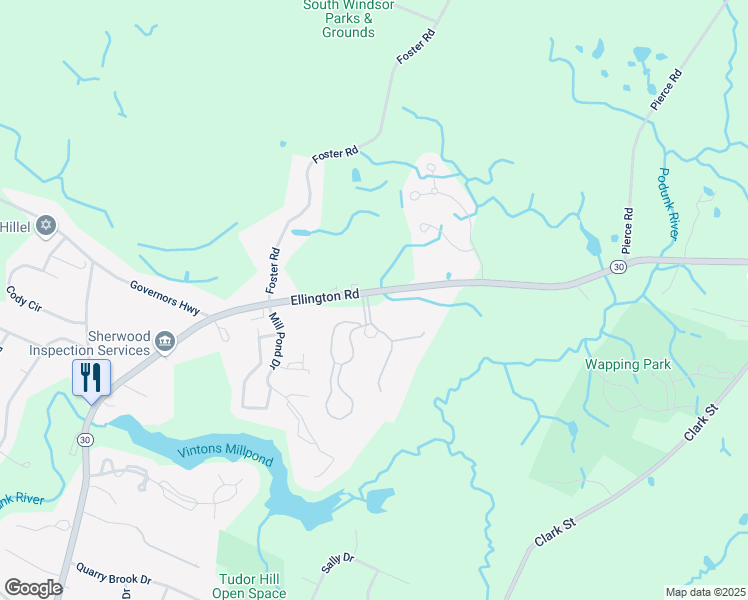 map of restaurants, bars, coffee shops, grocery stores, and more near 9 Candlewood Drive in South Windsor
